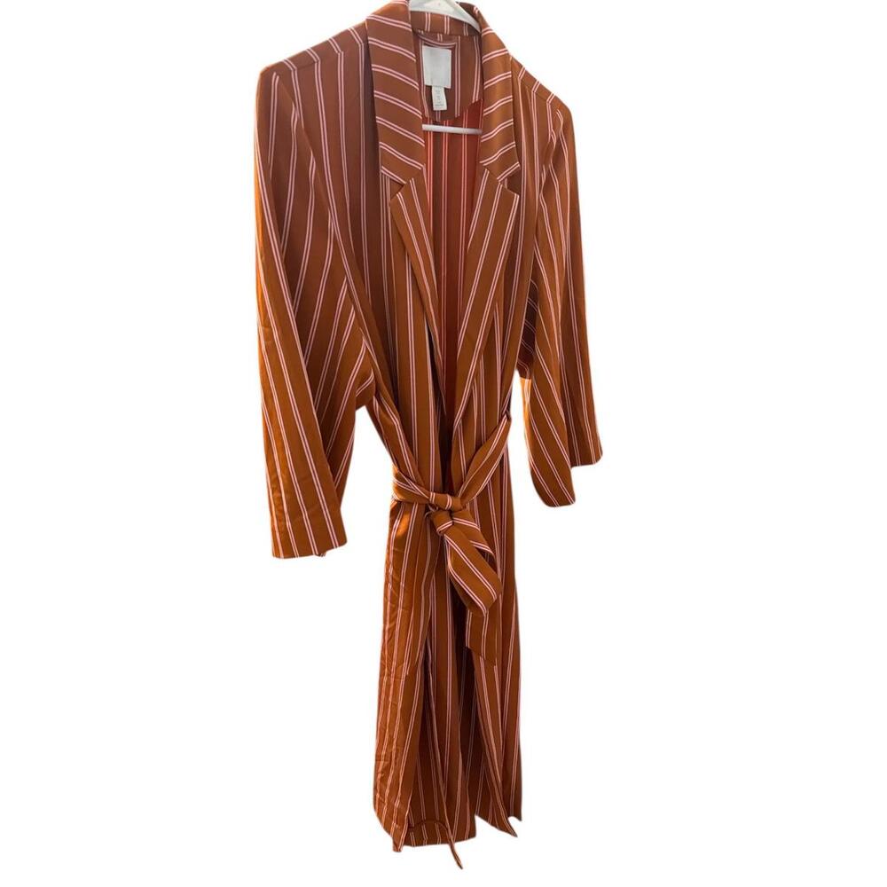 H&M‎ striped long straight cut duster Coat - Picture 2 of 4
